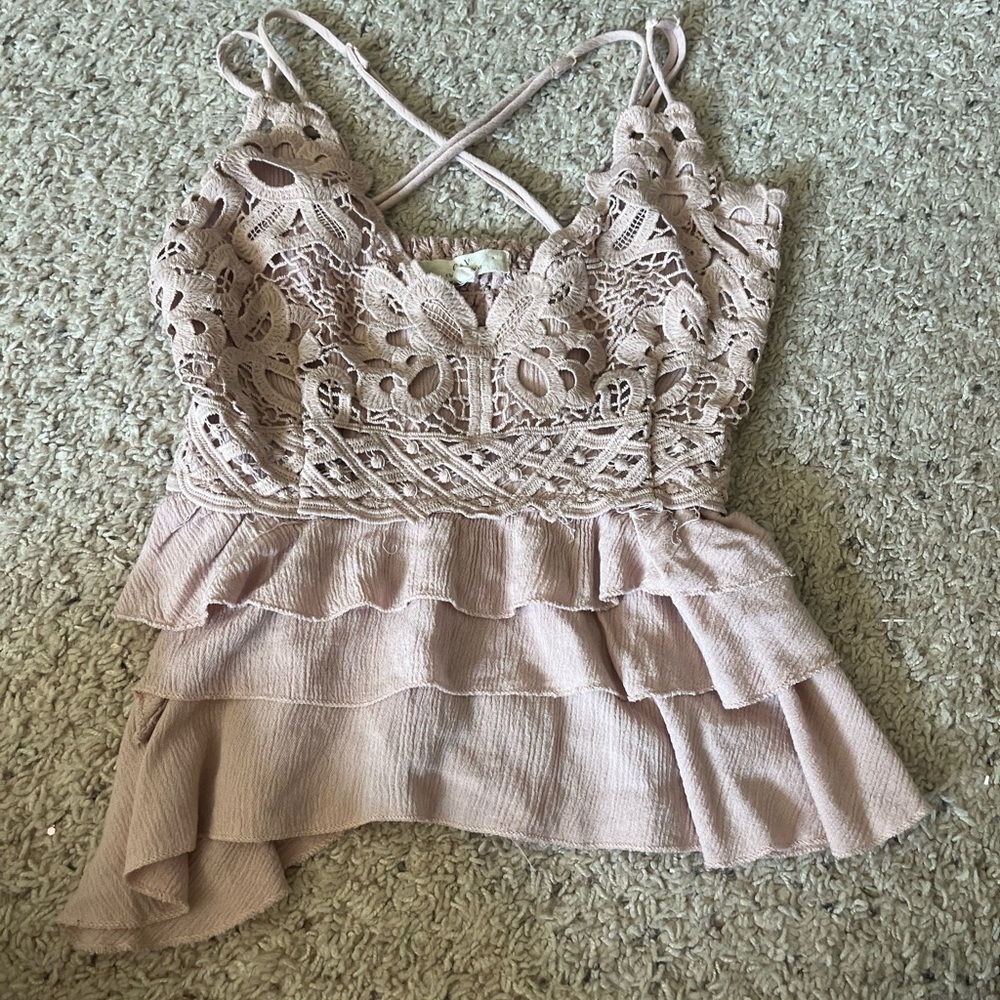 Chelsea & Violet Lace Ruffle Camisole in Light Pink